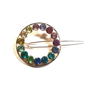 Rainbow Rhinestone Circular Hair Pin Clip Accessory Barrette